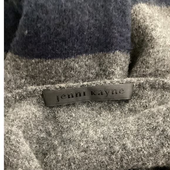 Jenni Kayne Stripe Poncho In Charcoal Navy One Size Italian Wool Yak Blend - Picture 10 of 12